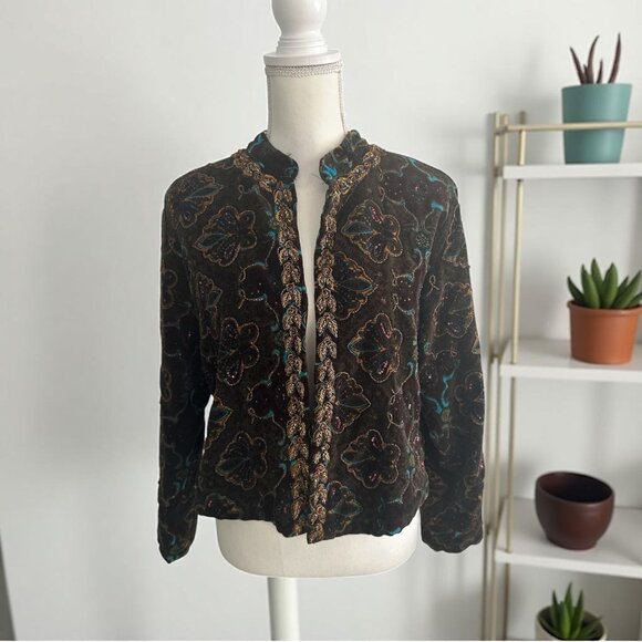 CHICOS Velvet Beaded Jacket Blazer Size Chicos 1 US M 8 - Picture 1 of 6